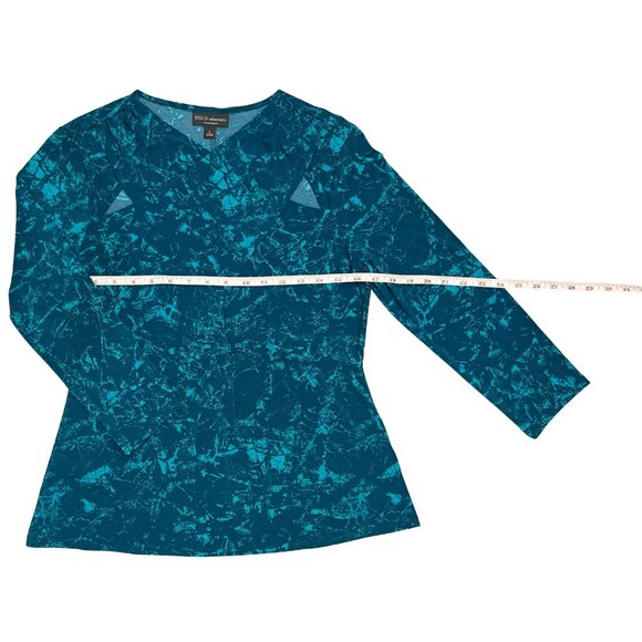 Bold Elements Women's Teal Abstract Print Blouse Size L Workwear Chic Career Top - Picture 4 of 10